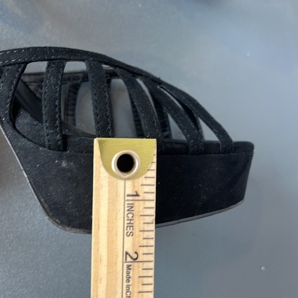 Mango Black Strappy Platform Heels Size 39 (US 8.5) Ankle Cuff Peep Toe - Picture 13 of 14